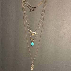 Lucky Brand Gold Layered Necklace with Turquoise and Pearl Accents